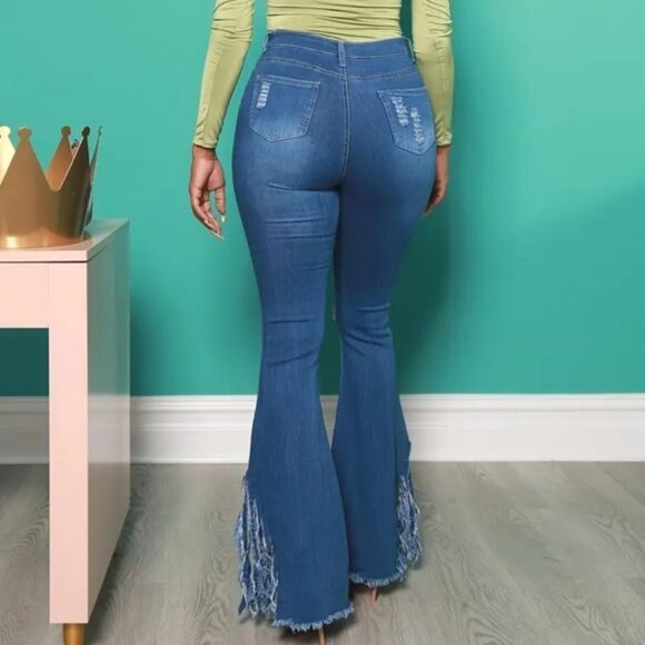 Fringed flare distressed bell bottoms sz X-large - Picture 7 of 7